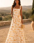 Vestido de lino dorado con palmeras de Biarritz 