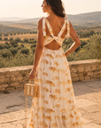 Vestido de lino dorado con palmeras de Biarritz 